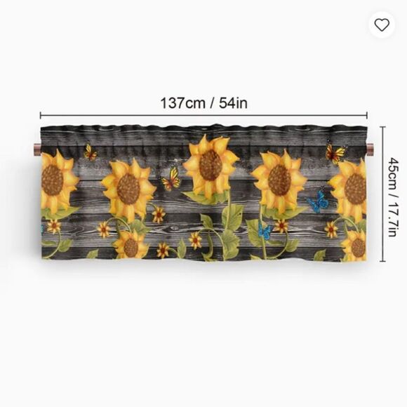 NEW! Farmhouse Trendy Wood Grain Look Sunflower Window Valance Country Cottage - Picture 3 of 4